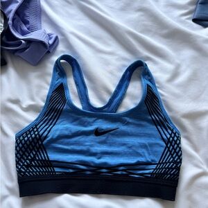 Nike Blue Sports Bra with Black Graphic Detailing